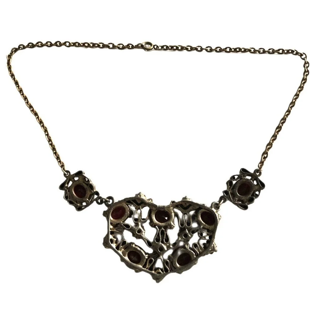 Rare Vintage Art Nouveau Deco Red European Glass Necklace Collar Choker Jewelry
